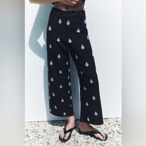 Zara Black Pants with White Pattern